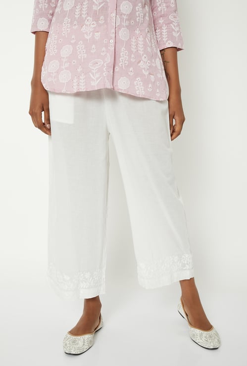 Women Solid Embroidered Straight Pants