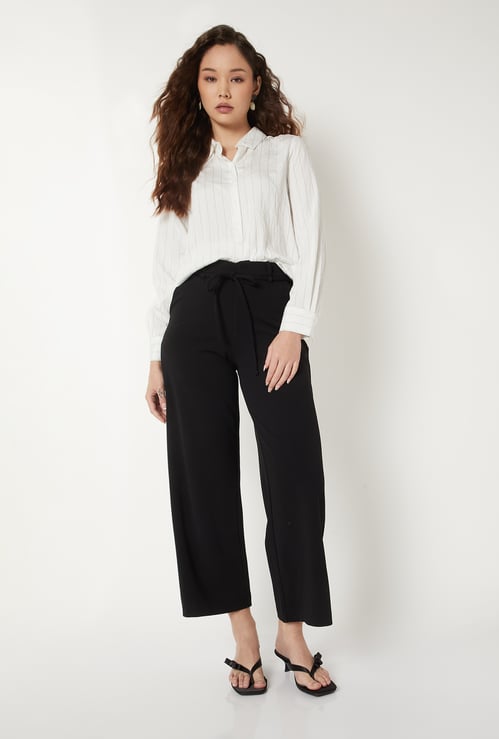 Women Solid Wide Leg Trousers