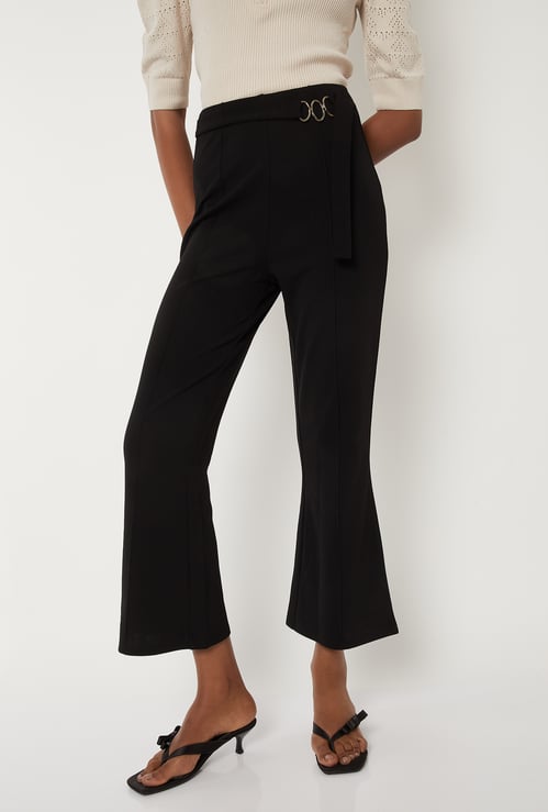 Women Solid Flared Crop Trousers
