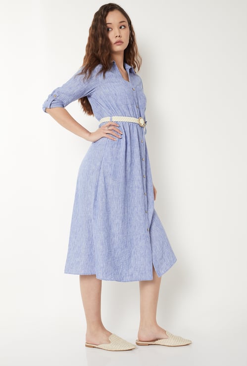 Women A-line Shirt Dress with Belt