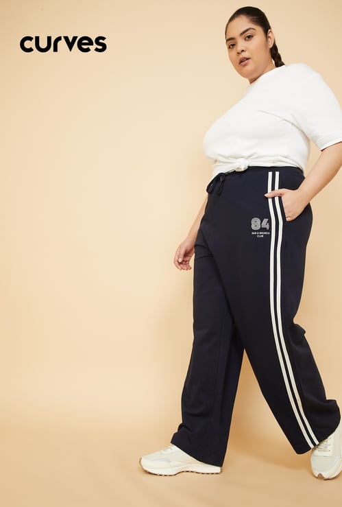 Women Side Striped Wide-Leg Track Pants
