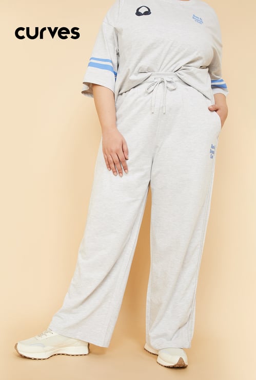 Women Heathered Wide Leg Sports Trackpants