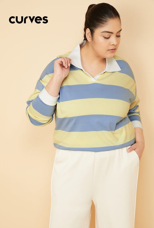 Women Striped Boxy Fit Sports T-shirt