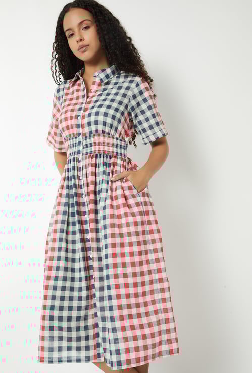 Women Checked A-line Shirt Dress