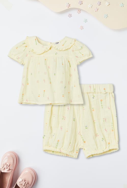 Girls Floral Print Shorts Set