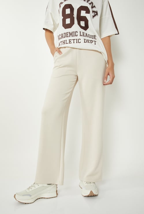 Women Solid Wide Leg Track Pants