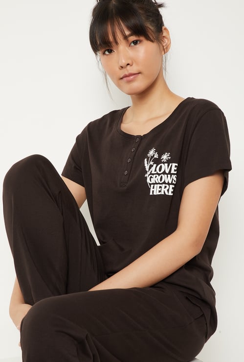 Women Placement Print PJ Set