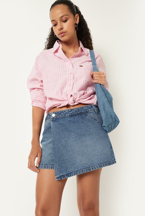 Women Washed Denim Skorts