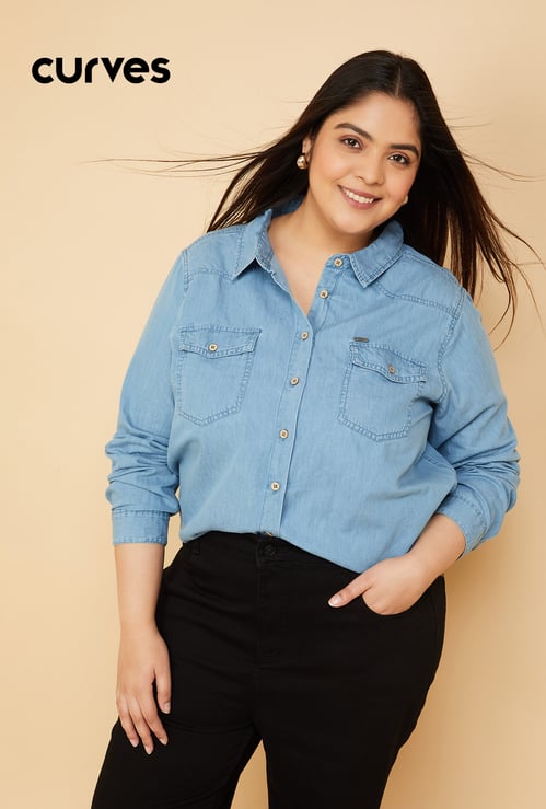 Women Solid Denim Shirt