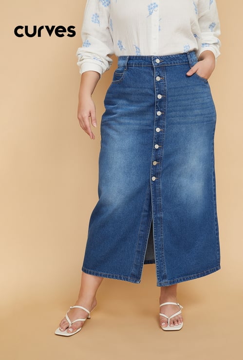 Women Washed Denim Skirt