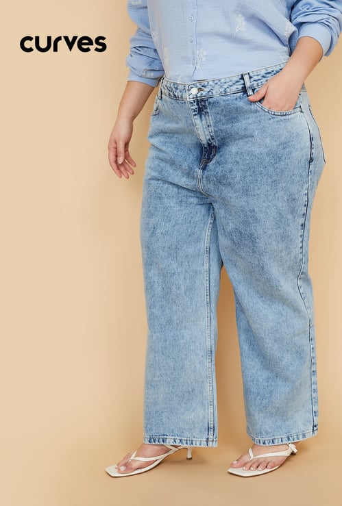 Women Washed Wide Leg Jeans