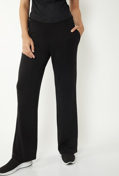 Women Solid Wide Leg Track Pants