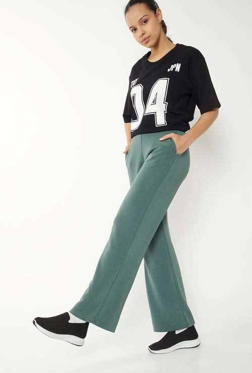Women Solid Wide Leg Track Pants