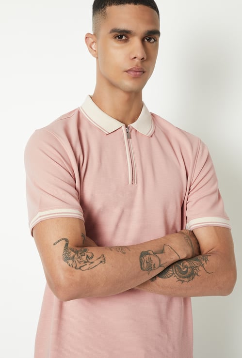 Men Textured Polo T-shirt