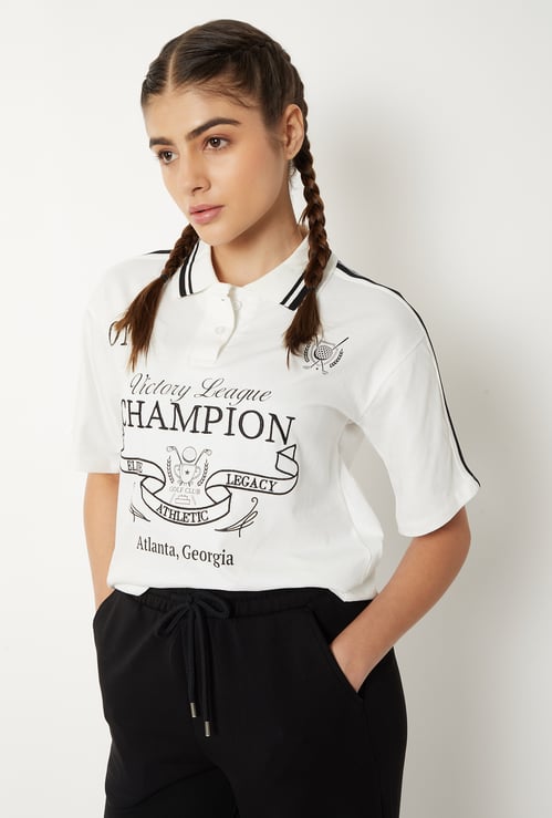 Women Athleisure Printed Polo T-shirt