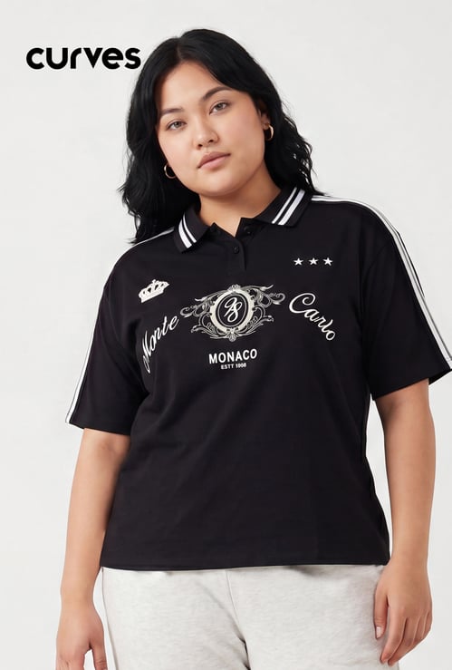 Women Athleisure Printed Polo T-shirt