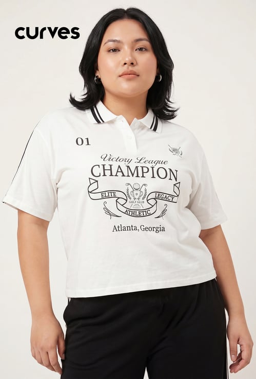 Women Athleisure Printed Polo T-shirt