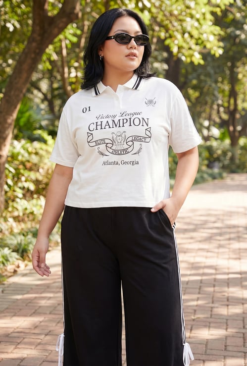 Women Athleisure Printed Polo T-shirt