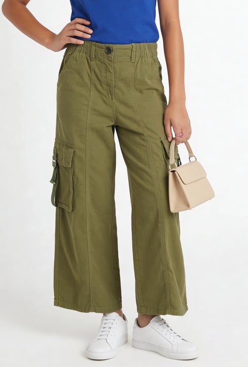 Girls Solid Cargo Trousers