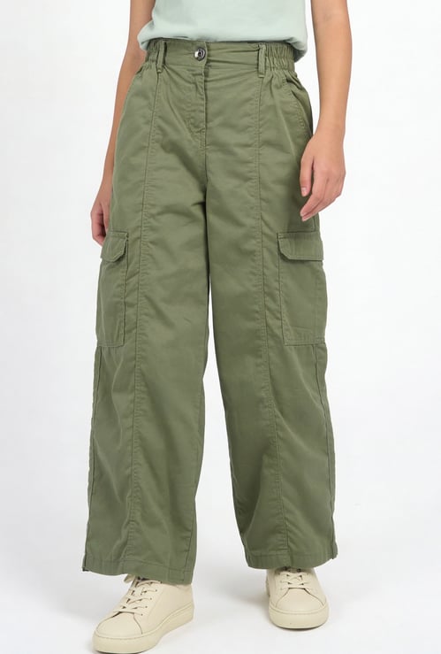 Girls Solid Relaxed Fit Cargos