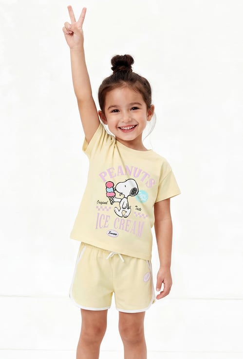 Girls Peanuts Printed Shorts Set