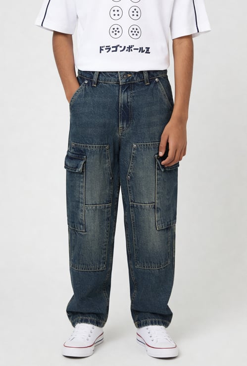 Boys Washed Loose Fit Denim Cargos