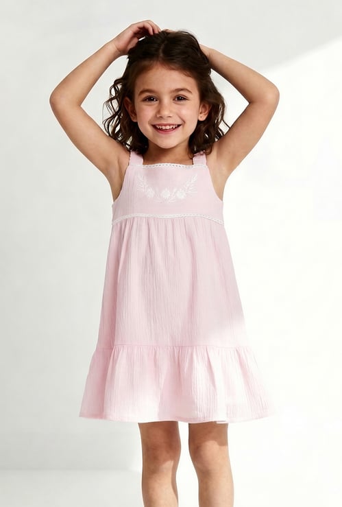 Girls Embroidered Sleeveless Dress