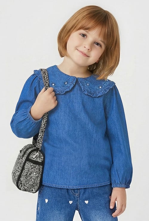 Girls Embroidered Denim Top