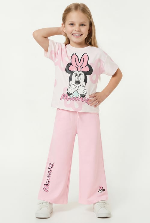 Girls Minnie Mouse Print T-shirt and Track Pants Set