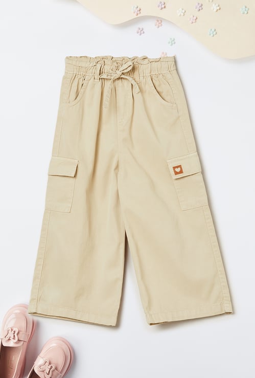 Girls Solid Wide Leg Cargos
