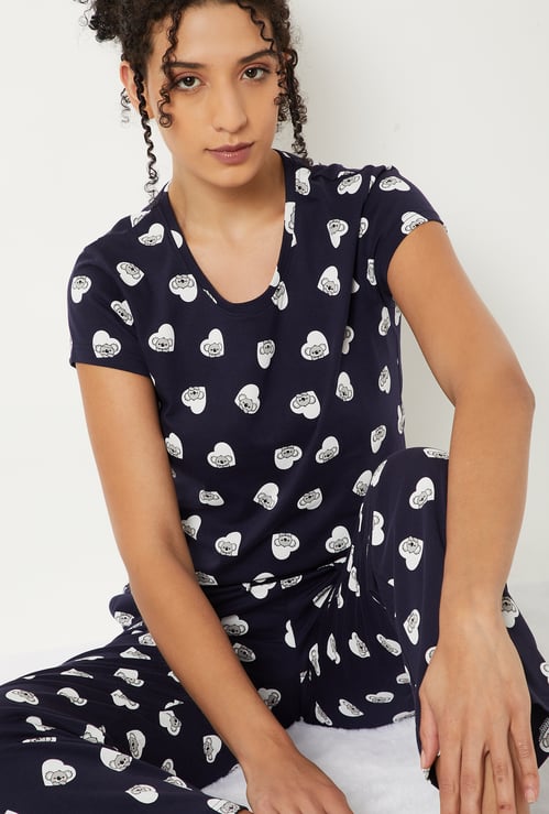 Women Heart Print PJ Set