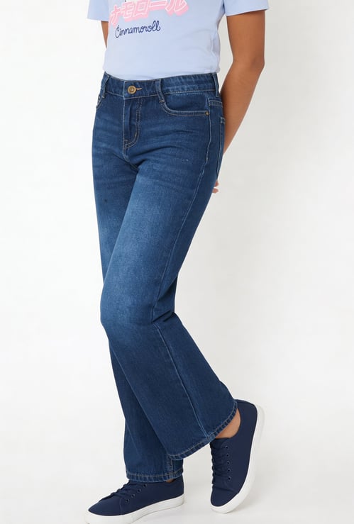 Girls Washed Wide Leg Jeans