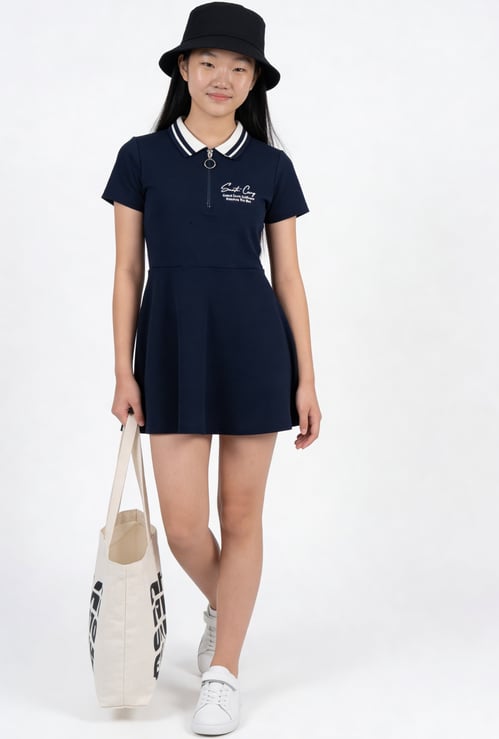 Girls Striped Collar Polo Dress