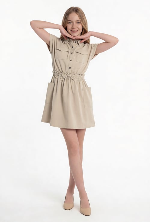 Girls Solid Shirt Dress