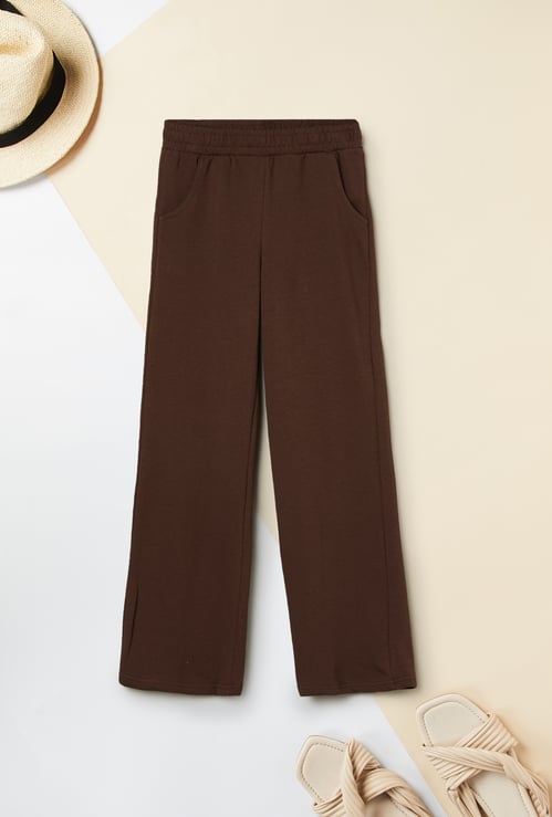 Girls Solid Knit Wide Leg Track Pants