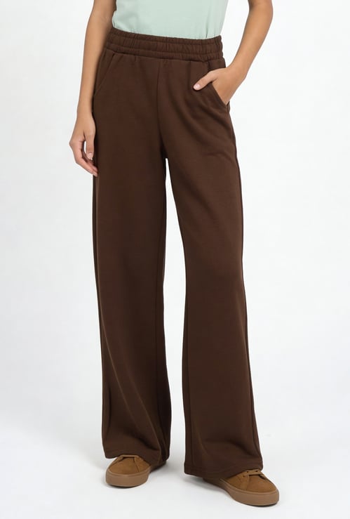 Girls Solid Knit Wide Leg Track Pants