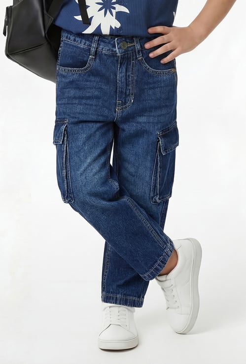 Boys Washed Loose Fit Denim Cargos