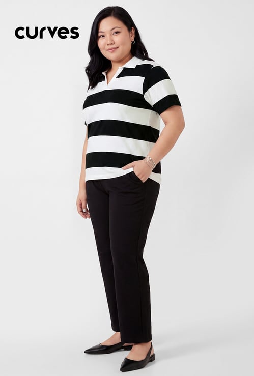 Women Striped Polo T-shirt