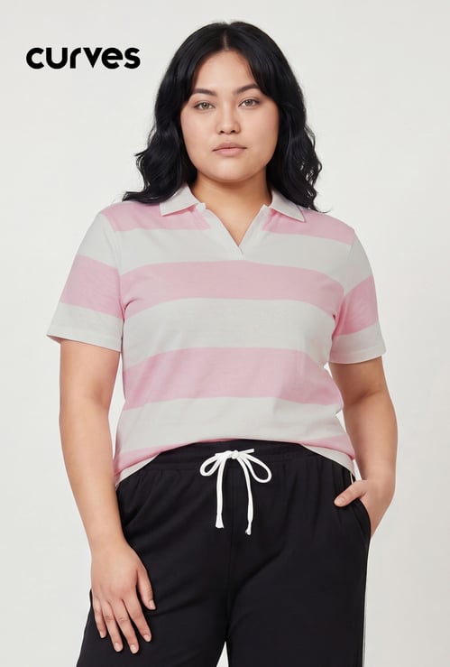 Women Striped Polo T-shirt