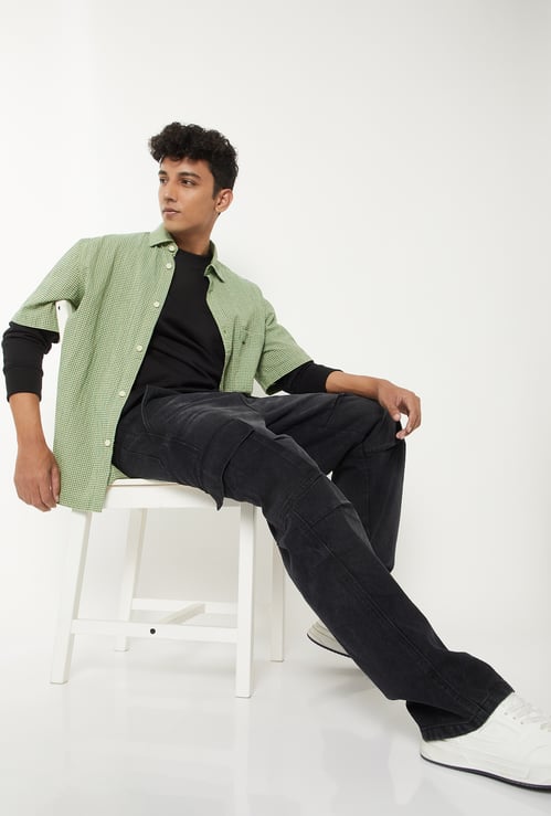 Men Washed Loose Fit Denim Cargos