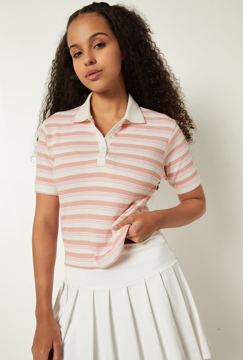 Women Striped Athleisure Polo T-shirt