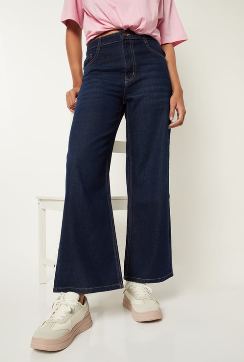Women Whiskered Wide Leg Jeans