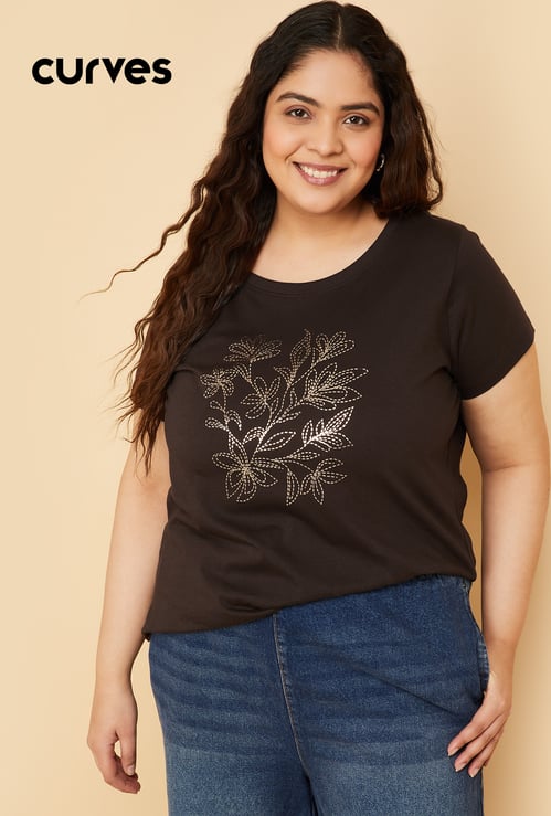 Women Metallic Printed T-shirt
