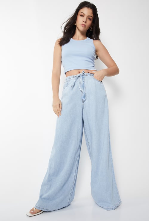 Women Washed Wide Leg Jeans