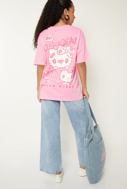 Women Hello Kitty Print Oversized T-shirt