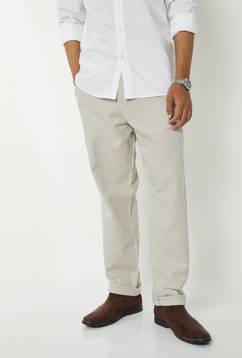 Men Herringbone Regular Fit Trousers
