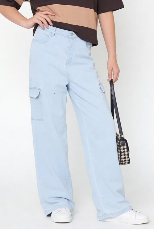 Girls Washed Slim Fit Denim Cargos