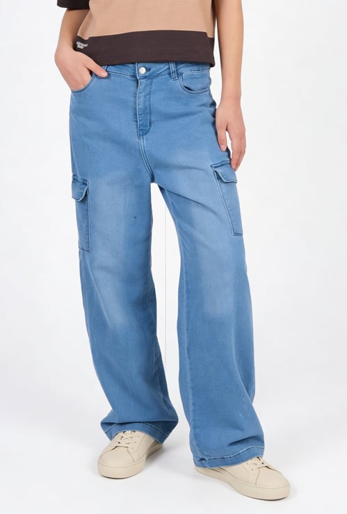 Girls Washed Slim Fit Denim Cargos