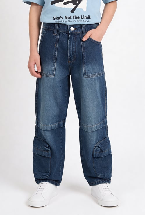 Boys Washed Loose Fit Denim Cargos