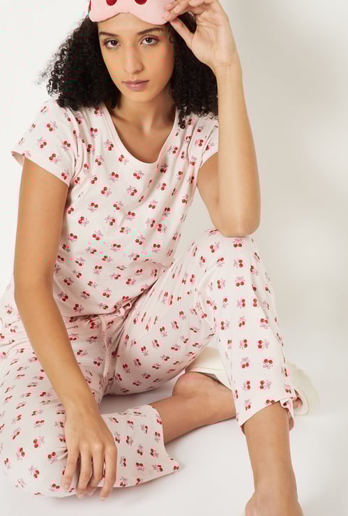 Women Cherry Printed PJ Set